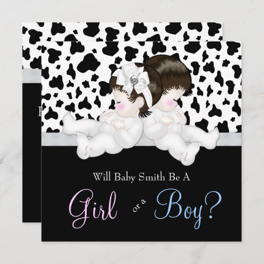 かわいい牛のプリント性別の表示 招待状 (正面/裏面)