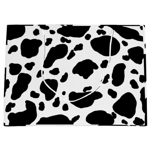 かわいい牛のプリント模様（白黒） ラージペーパーバッグ (正面)