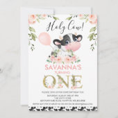 かわいい牛のプリント聖い牛のフローラ1st誕生日 招待状 (正面)