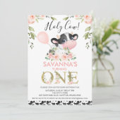 かわいい牛のプリント聖い牛のフローラ1st誕生日 招待状 (スタンド正面)