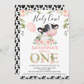 かわいい牛のプリント聖い牛のフローラ1st誕生日 招待状 (正面/裏面)