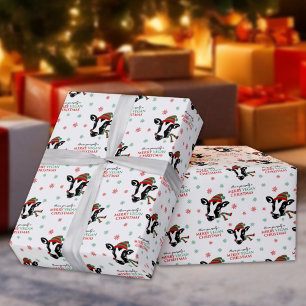 かわいい牛のメリービーガンクリスマス ラッピングペーパー