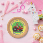 かわいい牛の乗馬トラクターのパーソナライズされた誕生日 ペーパープレート (パーティー)