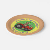 かわいい牛の乗馬トラクターのパーソナライズされた誕生日 ペーパープレート (アングル)