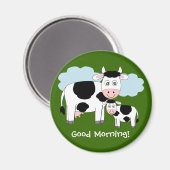 かわいい牛の冷蔵庫用マグネット"おはよう" マグネット (正面/裏面)