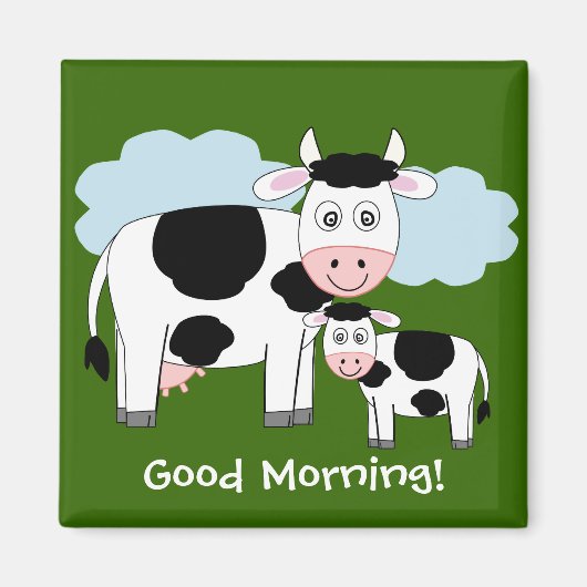 かわいい牛の冷蔵庫用マグネット"おはよう" マグネット (正面)