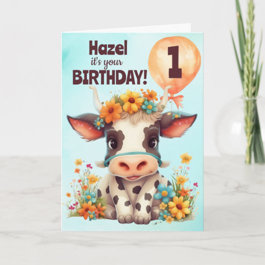 かわいい牛の子供の年齢誕生日カード カード (正面)