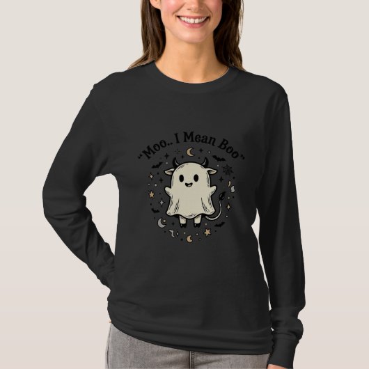 かわいい牛の幽霊のハロウィン ミューヴィンテージ デザイン_1 Tシャツ (正面)