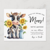 かわいい牛の引っ越しました新しい住所カントリー移動 案内ポストカード (正面)