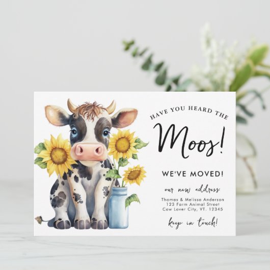 かわいい牛の引っ越しました新しい住所カントリー移動 案内状 (スタンド正面)