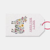 かわいい牛の形の水彩のワイルドフラワー ギフトタグ (正面(横))