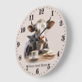 かわいい牛の恋人のオフィスやキッチン ラージ壁時計 (傾斜)