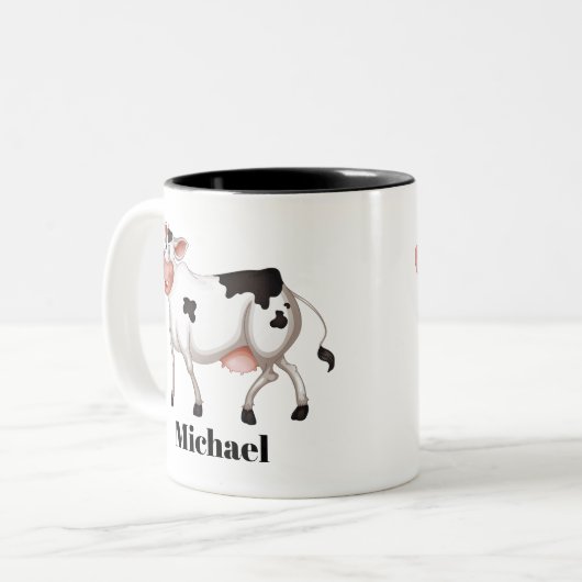 かわいい牛の恋人の名前を追加 ツートーンマグカップ (正面左)