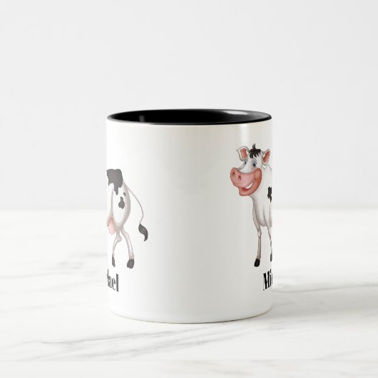 かわいい牛の恋人の名前を追加 ツートーンマグカップ (中央)