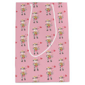 かわいい牛の愛ピンクのバレンタインデー抱き枕 ミディアムペーパーバッグ (正面)