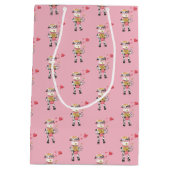 かわいい牛の愛ピンクのバレンタインデー抱き枕 ミディアムペーパーバッグ (裏面)