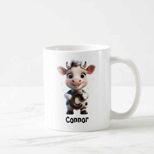 かわいい牛の持ち文字C コーヒーマグカップ (右)