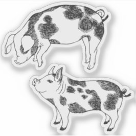 かわいい牛の斑点のある手描きの黒と白の豚 シール