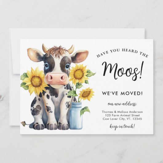 かわいい牛の新しい住所引っ越しました国の移動 案内状 (正面)