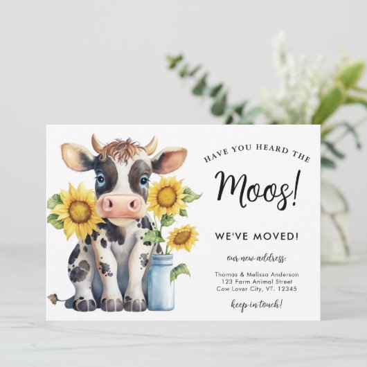 かわいい牛の新しい住所引っ越しました国の移動 案内状 (スタンド正面)