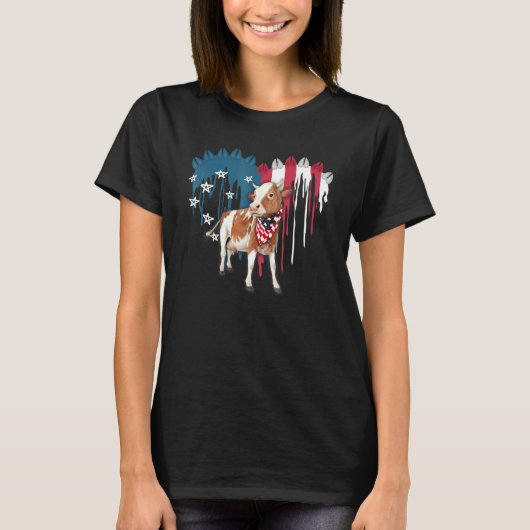 かわいい牛の旗 アメリカンハート Tシャツ (正面)