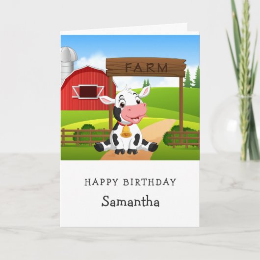 かわいい牛の最初の誕生日カード カード (正面)