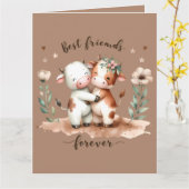 かわいい牛の最高の友達ハグフローラアート カード (黄色い花)