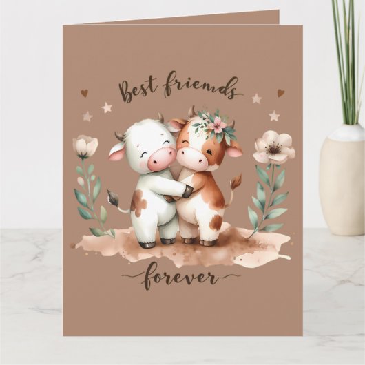 かわいい牛の最高の友達ハグフローラアート カード (正面)