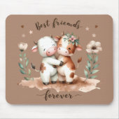 かわいい牛の最高の友達ハグフローラアート マウスパッド (正面)