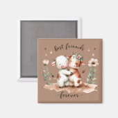 かわいい牛の最高の友達ハグフローラアート マグネット (正面/裏面)