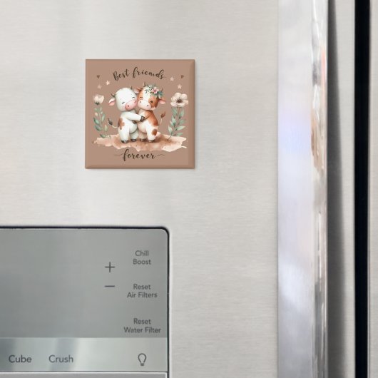 かわいい牛の最高の友達ハグフローラアート マグネット (インサイチュ (冷蔵庫))