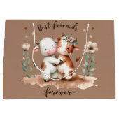 かわいい牛の最高の友達ハグフローラアート ラージペーパーバッグ (正面)