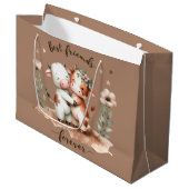 かわいい牛の最高の友達ハグフローラアート ラージペーパーバッグ (正面アングル)