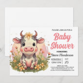 かわいい牛の牧場のベビーシャワー 招待状 (正面/裏面)