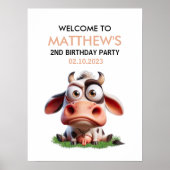かわいい牛の牧場の動物たちの2歳の誕生日パーティーへようこそ ポスター (正面)