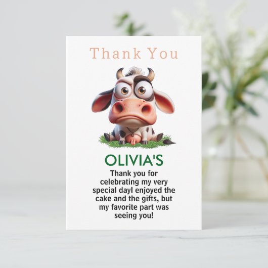 かわいい牛の牧場の動物の2歳の誕生日パーティー サンキューカード (スタンド正面)
