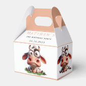 かわいい牛の牧場の動物の2歳の誕生日パーティー フェイバーボックス (正面サイド)