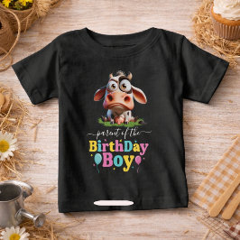 かわいい牛の牧場の動物の2歳の誕生日パーティー ベビーTシャツ