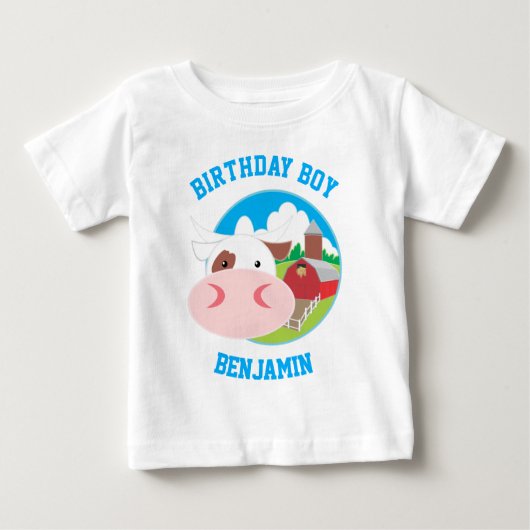 かわいい牛の牧場の子供たちの誕生日パーティー ベビーTシャツ (正面)