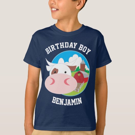 かわいい牛の牧場の子供たちの誕生日パーティー Tシャツ (正面)