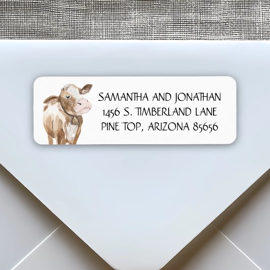 かわいい牛の納屋周囲の庭素朴ウォーターカラー西 ラベル