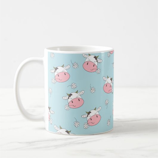 かわいい牛の継ぎ目なし柄。ヴィンテージ コーヒーマグカップ (左)