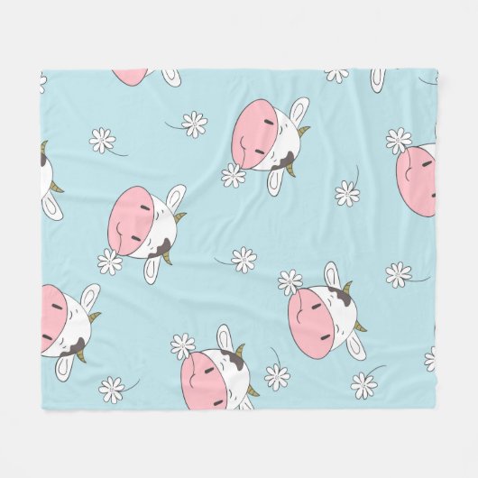 かわいい牛の継ぎ目なし柄。ヴィンテージ フリースブランケット (正面(横))