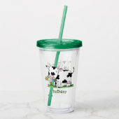 かわいい牛の緑のフィールド漫画イラストレーション アクリルタンブラー (裏面)