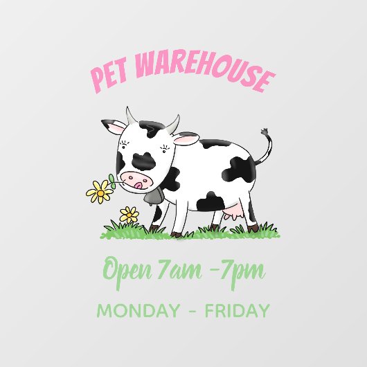 かわいい牛の緑のフィールド漫画イラストレーション ウィンドウサイン (シート)