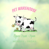 かわいい牛の緑のフィールド漫画イラストレーション ウィンドウサイン (シート3)