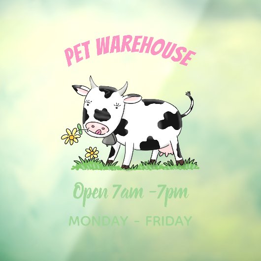 かわいい牛の緑のフィールド漫画イラストレーション ウィンドウサイン (シート3)