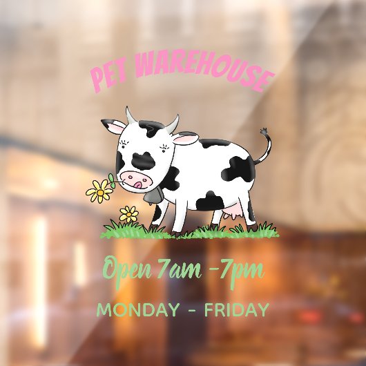 かわいい牛の緑のフィールド漫画イラストレーション ウィンドウサイン (シート2)