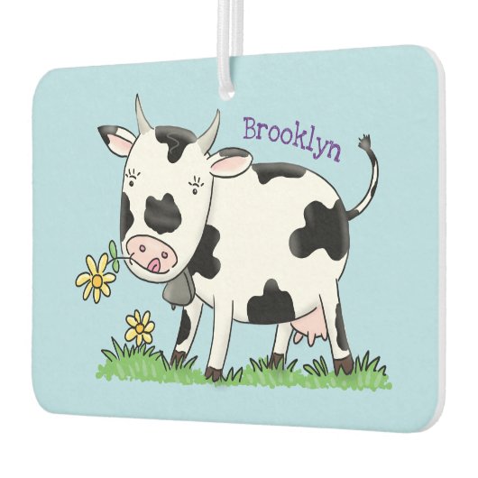 かわいい牛の緑のフィールド漫画イラストレーション カーエアーフレッシュナー (左)