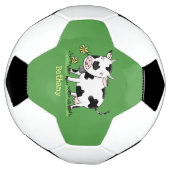 かわいい牛の緑のフィールド漫画イラストレーション サッカーボール (回転)